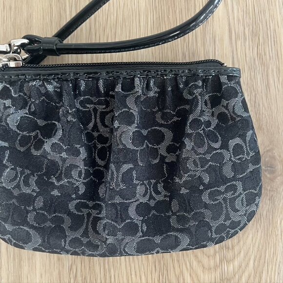 Coach Black Monogram Logo Wristlet NWOT black silver - Picture 2 of 9